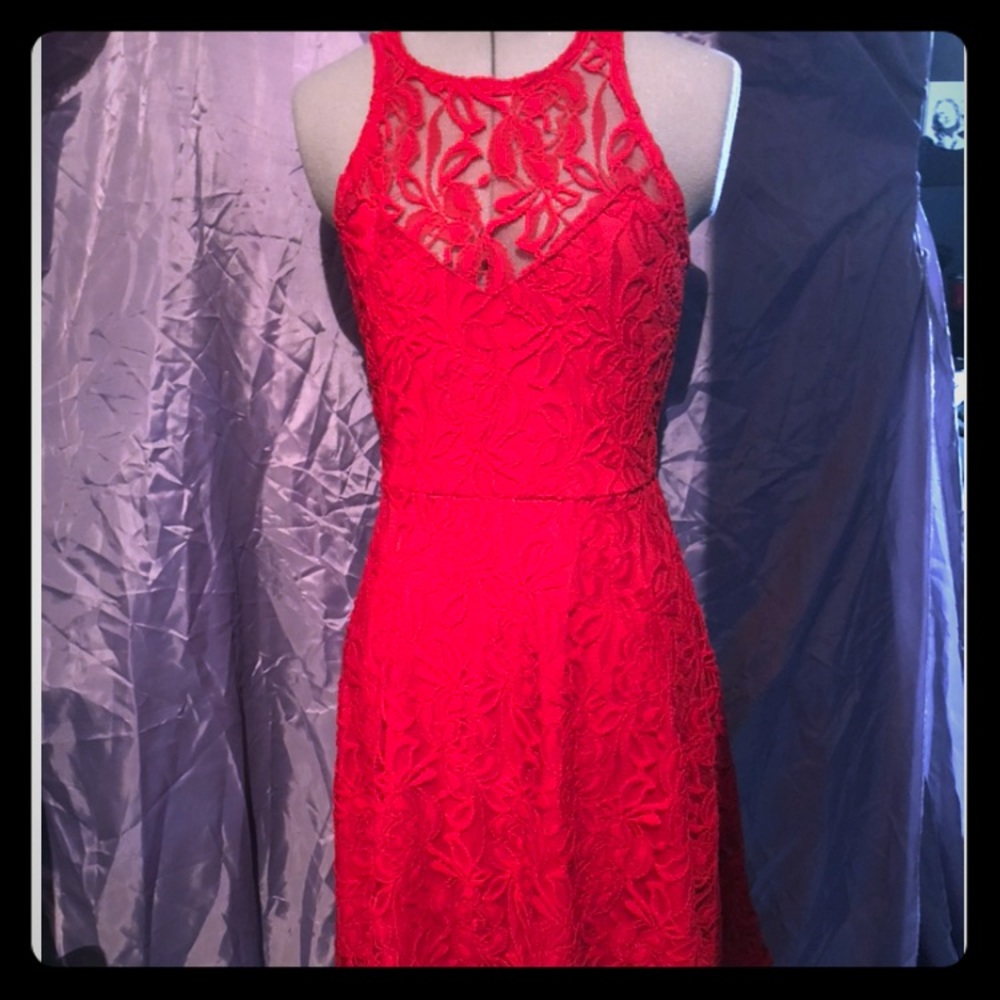 Material girl red lace halter dress size S